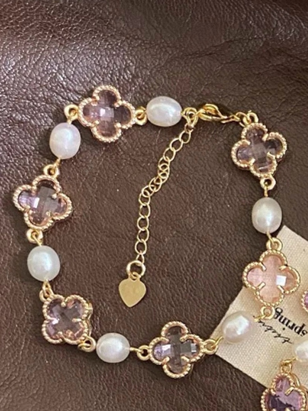 Freshwater Pearl & Pink Crystal Clover Bracelet NWT
